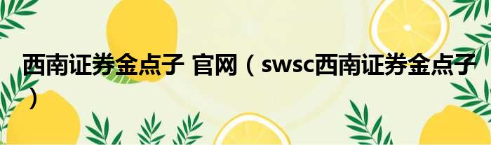 西南证券金点子 官网 swsc西南证券金点子