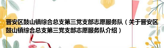 晋安区鼓山镇综合总支第三党支部志愿服务队 关于晋安区鼓山镇综合总支第三党支部志愿服务队介绍