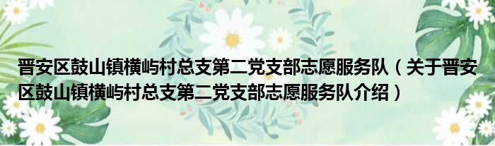 晋安区鼓山镇横屿村总支第二党支部志愿服务队 关于晋安区鼓山镇横屿村总支第二党支部志愿服务队介绍