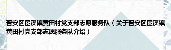晋安区宦溪镇黄田村党支部志愿服务队 关于晋安区宦溪镇黄田村党支部志愿服务队介绍