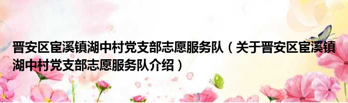 晋安区宦溪镇湖中村党支部志愿服务队 关于晋安区宦溪镇湖中村党支部志愿服务队介绍