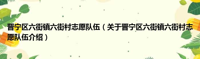 晋宁区六街镇六街村志愿队伍 关于晋宁区六街镇六街村志愿队伍介绍