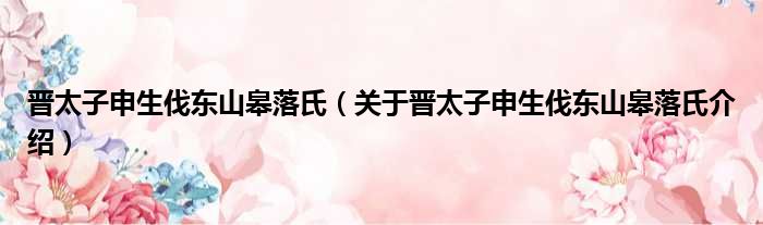 晋太子申生伐东山皋落氏 关于晋太子申生伐东山皋落氏介绍