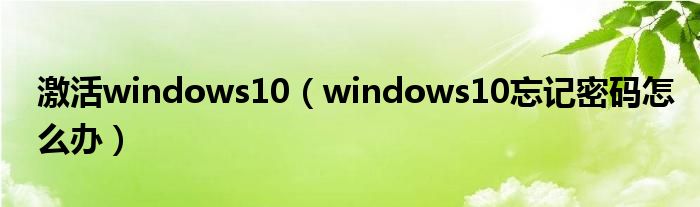 激活windows10 windows10忘记密码怎么办