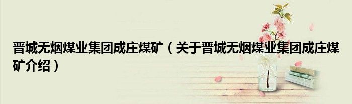 晋城无烟煤业集团成庄煤矿 关于晋城无烟煤业集团成庄煤矿介绍