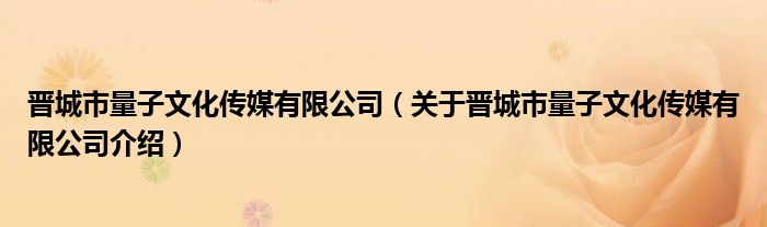 晋城市量子文化传媒有限公司 关于晋城市量子文化传媒有限公司介绍