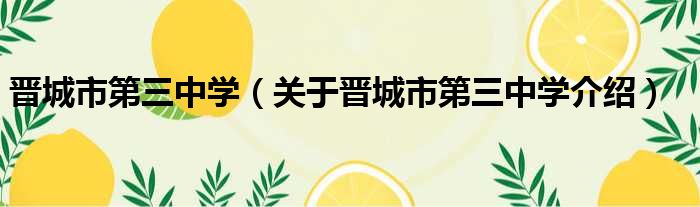 晋城市第三中学 关于晋城市第三中学介绍