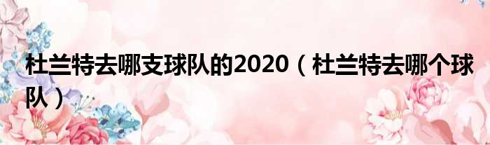 杜兰特去哪支球队的2020 杜兰特去哪个球队