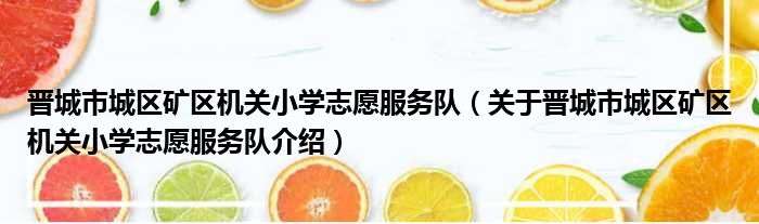 晋城市城区矿区机关小学志愿服务队 关于晋城市城区矿区机关小学志愿服务队介绍