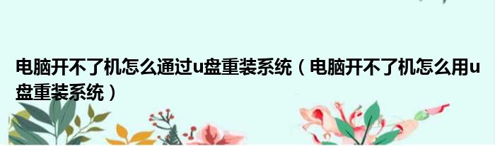电脑开不了机怎么通过u盘重装系统 电脑开不了机怎么用u盘重装系统