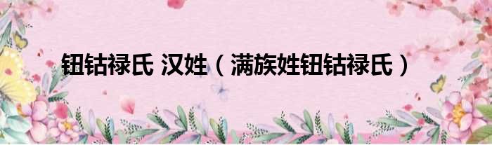 钮钴禄氏 汉姓 满族姓钮钴禄氏