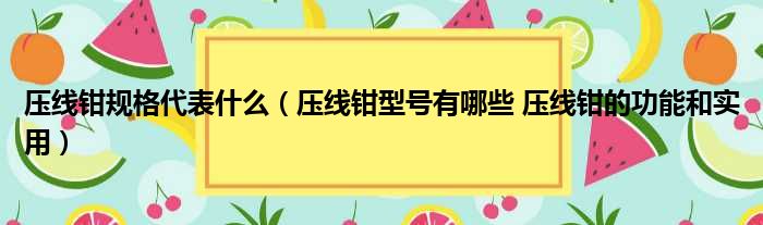 压线钳规格代表什么 压线钳型号有哪些 压线钳的功能和实用