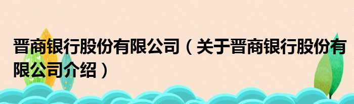 晋商银行股份有限公司 关于晋商银行股份有限公司介绍