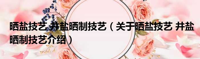 晒盐技艺 井盐晒制技艺 关于晒盐技艺 井盐晒制技艺介绍