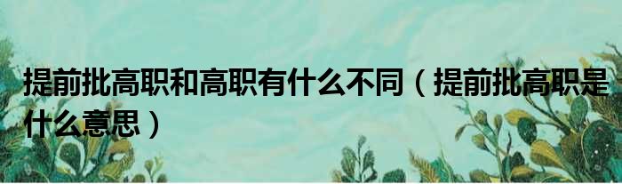 提前批高职和高职有什么不同 提前批高职是什么意思
