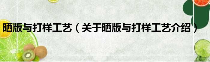 晒版与打样工艺 关于晒版与打样工艺介绍