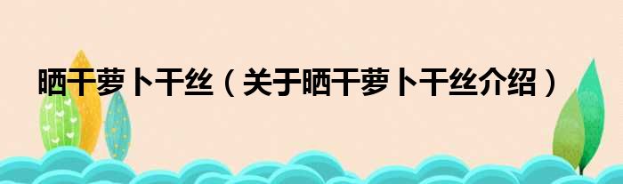 晒干萝卜干丝 关于晒干萝卜干丝介绍