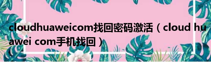 cloudhuaweicom找回密码激活 cloud huawei com手机找回