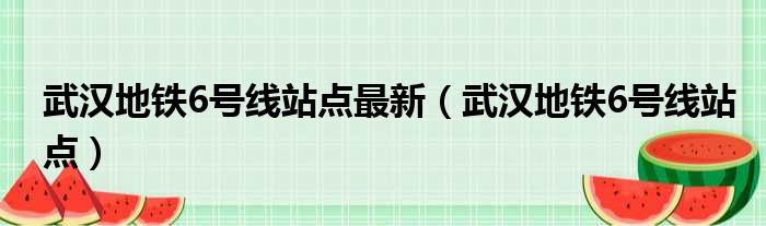 武汉地铁6号线站点最新 武汉地铁6号线站点