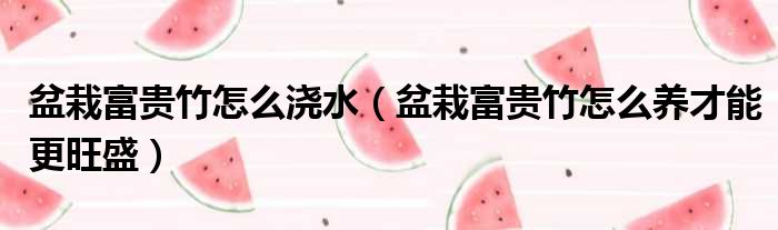 盆栽富贵竹怎么浇水 盆栽富贵竹怎么养才能更旺盛