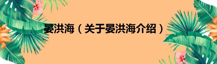晏洪海 关于晏洪海介绍