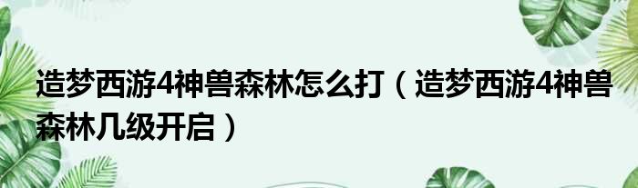 造梦西游4神兽森林怎么打 造梦西游4神兽森林几级开启