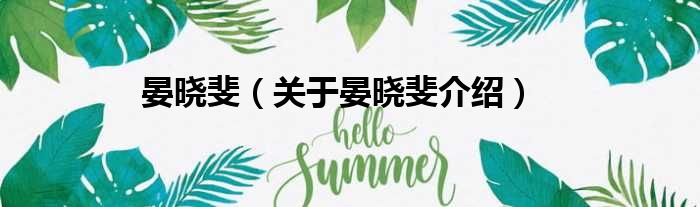 晏晓斐 关于晏晓斐介绍