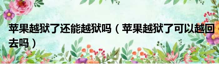 苹果越狱了还能越狱吗 苹果越狱了可以越回去吗