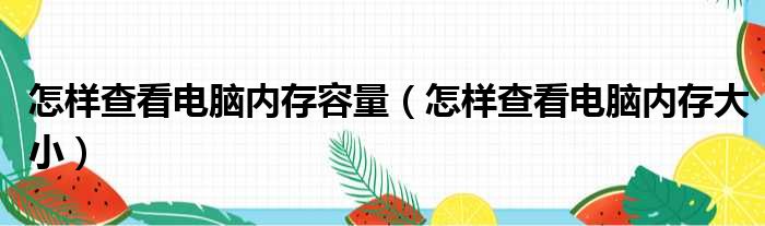 怎样查看电脑内存容量 怎样查看电脑内存大小