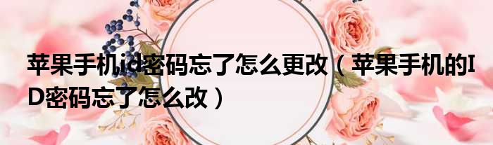 苹果手机id密码忘了怎么更改 苹果手机的ID密码忘了怎么改