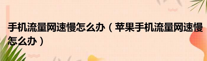 手机流量网速慢怎么办 苹果手机流量网速慢怎么办