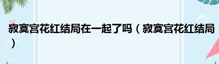 寂寞宫花红结局在一起了吗 寂寞宫花红结局