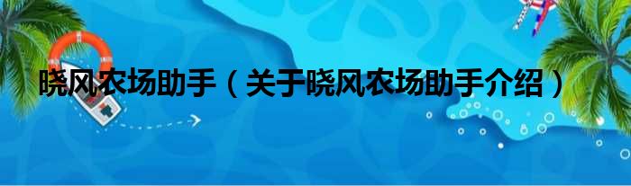 晓风农场助手 关于晓风农场助手介绍