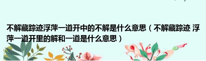 不解藏踪迹浮萍一道开中的不解是什么意思 不解藏踪迹 浮萍一道开里的解和一道是什么意思