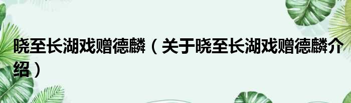 晓至长湖戏赠德麟 关于晓至长湖戏赠德麟介绍