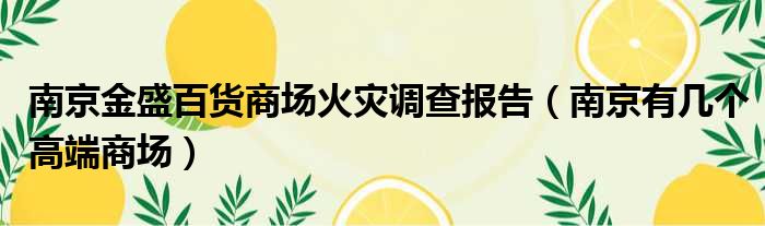 南京金盛百货商场火灾调查报告 南京有几个高端商场
