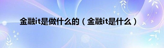金融it是做什么的 金融it是什么