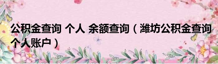 公积金查询 个人 余额查询 潍坊公积金查询个人账户