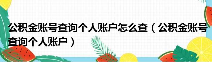 公积金账号查询个人账户怎么查 公积金账号查询个人账户