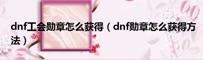 dnf工会勋章怎么获得 dnf勋章怎么获得方法
