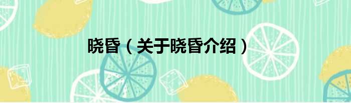 晓昏 关于晓昏介绍