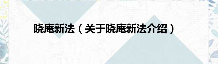 晓庵新法 关于晓庵新法介绍