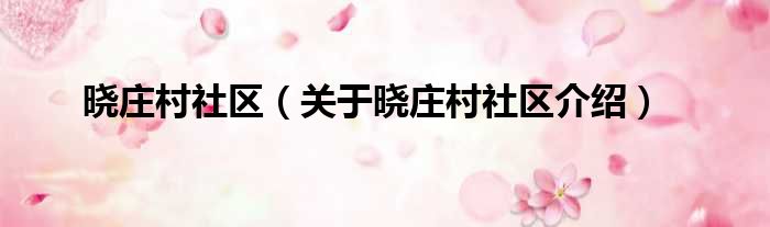 晓庄村社区 关于晓庄村社区介绍