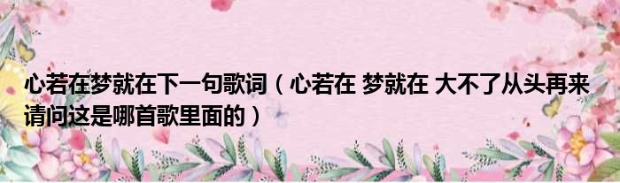 心若在梦就在下一句歌词 心若在 梦就在 大不了从头再来 请问这是哪首歌里面的