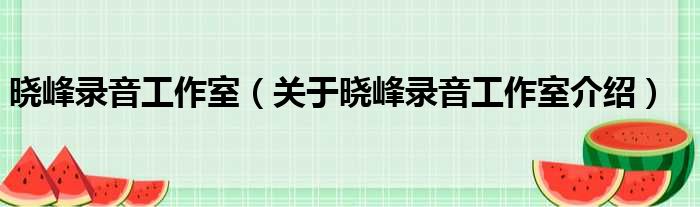 晓峰录音工作室 关于晓峰录音工作室介绍