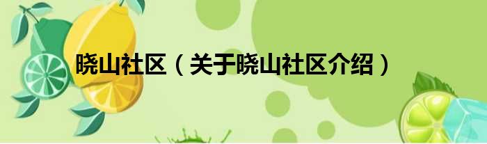 晓山社区 关于晓山社区介绍