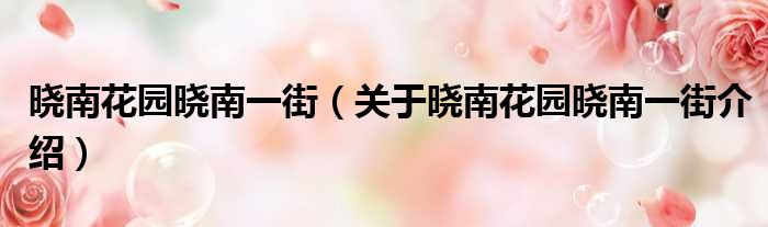 晓南花园晓南一街 关于晓南花园晓南一街介绍