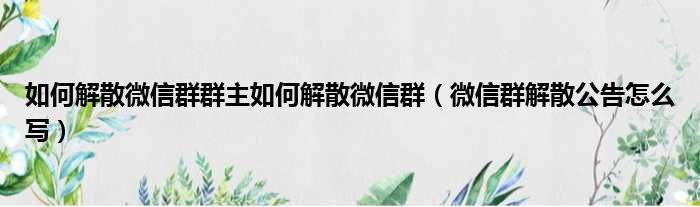 如何解散微信群群主如何解散微信群 微信群解散公告怎么写
