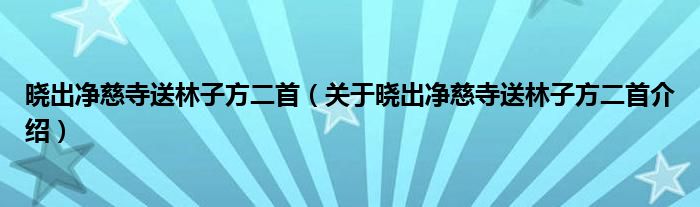 晓出净慈寺送林子方二首 关于晓出净慈寺送林子方二首介绍
