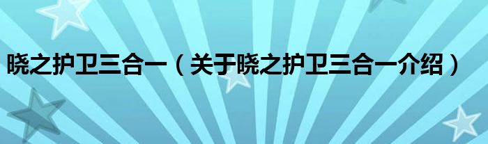 晓之护卫三合一 关于晓之护卫三合一介绍